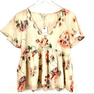 🌸Lucky Brand Tan Floral Blouse NWT.